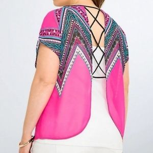 Torrid Fusia Sheer Open Back Top